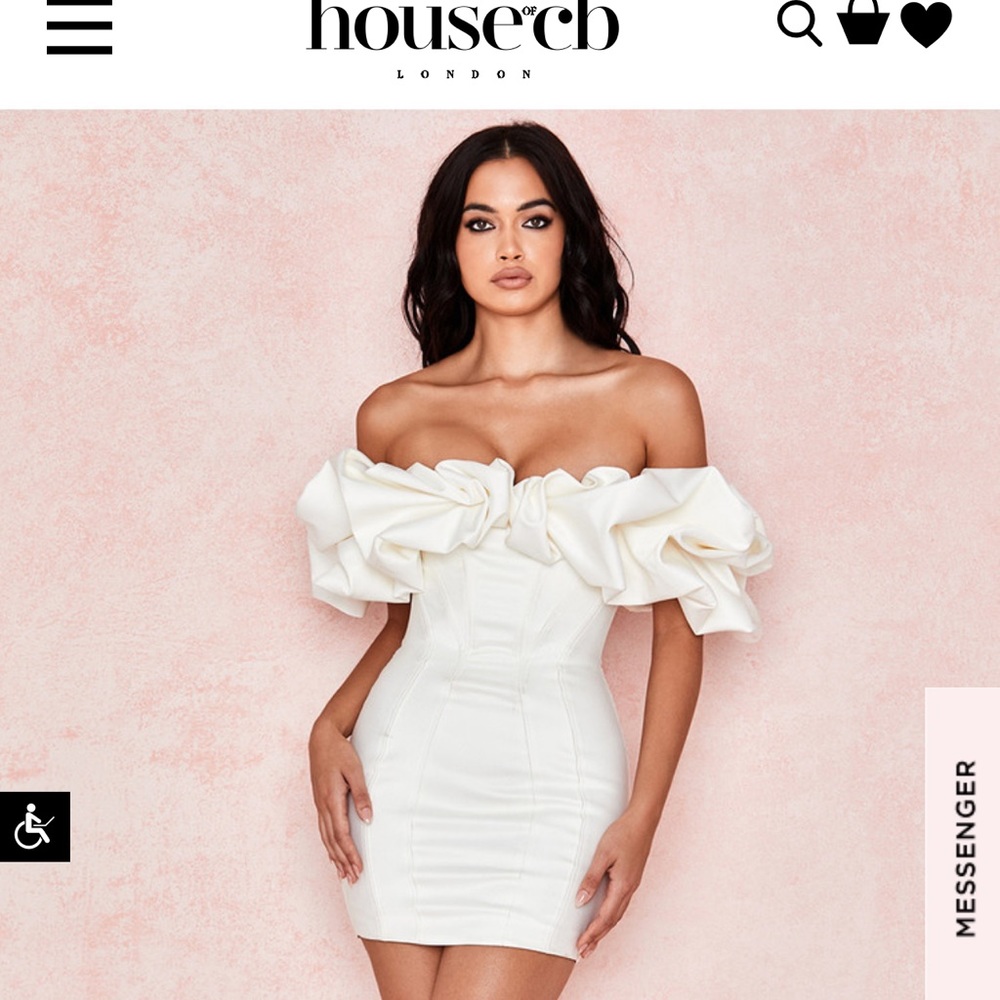 House of CB dress SELENA IVORY SATIN RUFFLE STRAPLESS DRESS